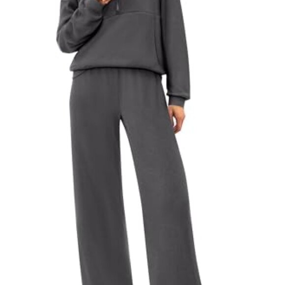 Long Sleeve Half Zip Pullover Sweatshirt Wide Leg Sweatpants Set Y2K - Picture 2 of 8
